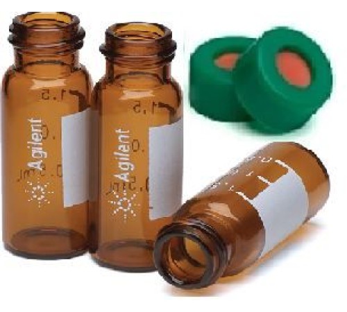 Виалы с завинч. крышками темн.стекло 2мл AsmKit AmbWrt Vial GrnCap PTFE / Si 100 / pk, 5182-0558 Agilent